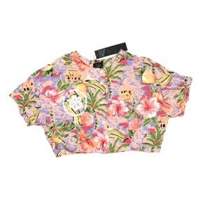 LF Hawaiian Shirt Crop Top Tropical Print Women's S Beach Resort Wear Floral NEW